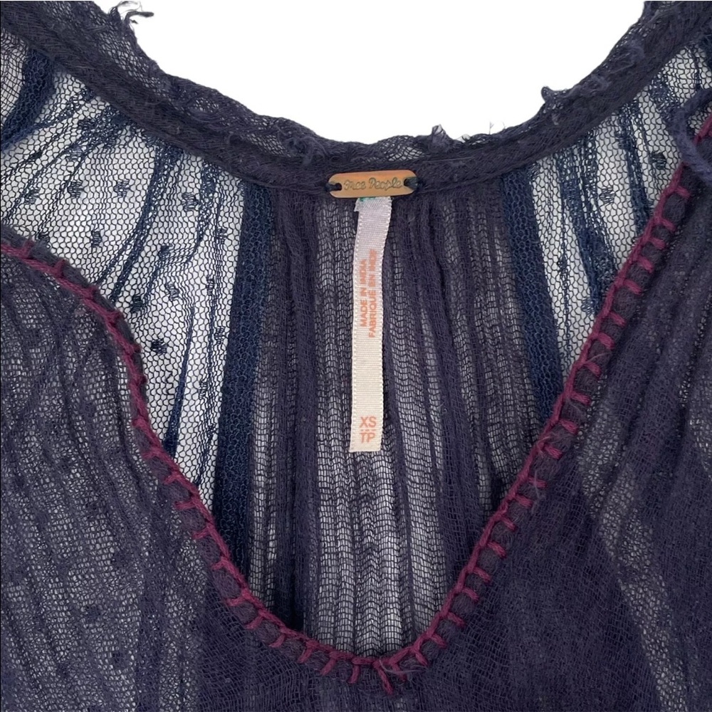 Free People Navy Blue Sheer Swiss Dot Gauze Maxi Dress Boho Oversized A-Line XS - Picture 7 of 12